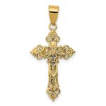 10K Two-tone Small Lacey-edged INRI Crucifix Pendant - Image 4