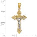10K Two-tone Medium Lacey-edged INRI Crucifix Pendant - Image 3
