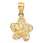 10k Polished and D/C Beaded Plumeria Flower Charm - Image 4