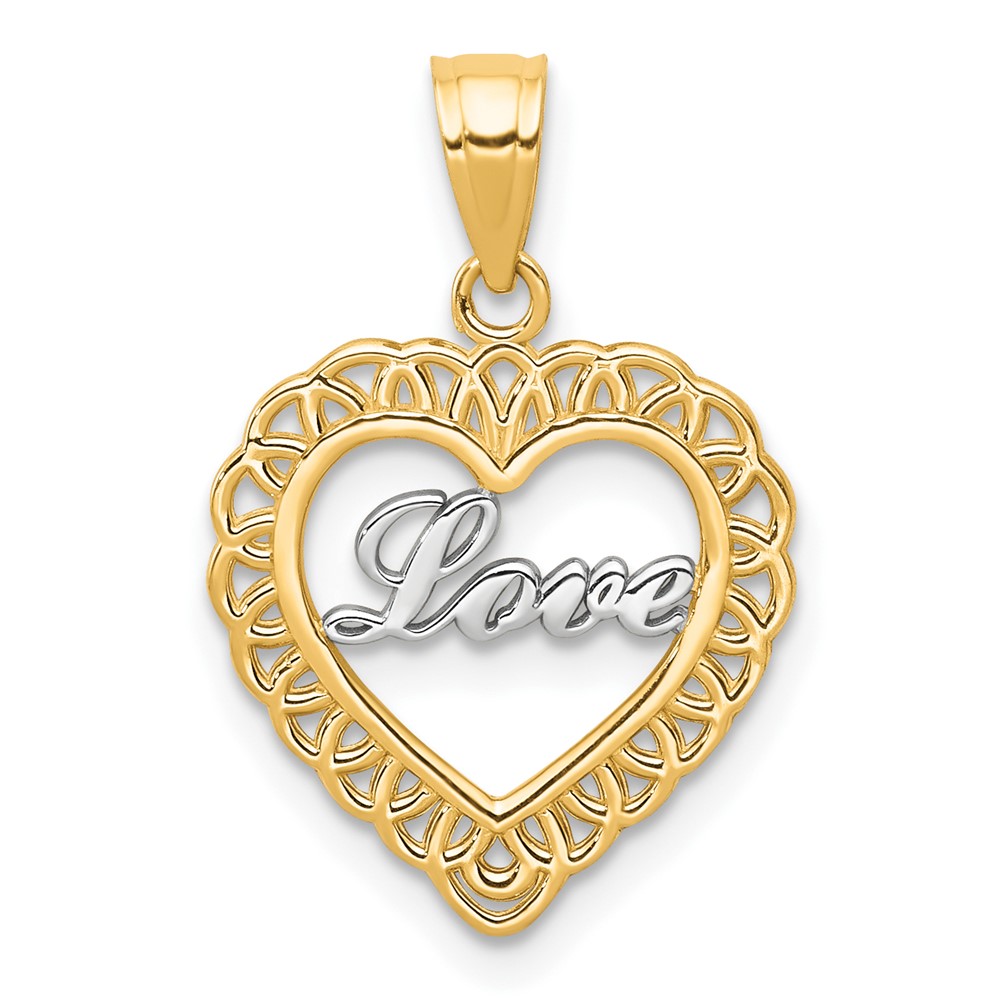 10C953.jpg 10K w/ Rhodium LOVE Heart Charm - Image 1