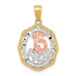 10K Two-tone w/White Rhodium Sweet 15 ANOS Oval Pendant
