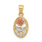 10K Two-Tone w/White Rhodium CZ Rose Charm
