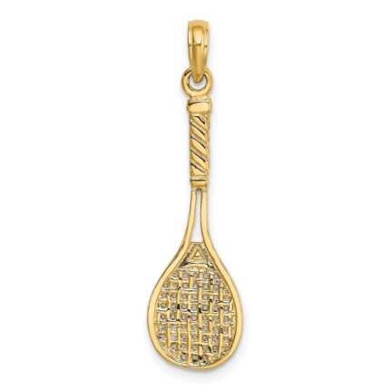 10K Solid Polished 3-D Tennis Racquet Charm