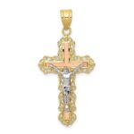 10K Tri-color Diamond-cut Crucifix Pendant