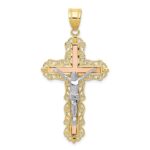 10K Tri-color Diamond-cut Crucifix Pendant