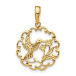 10K Hummingbird w/Flower in Frame Pendant