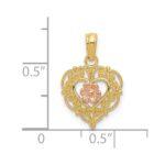 10K Two-tone Polished Flower in Fancy Border Heart Pendant - Image 3