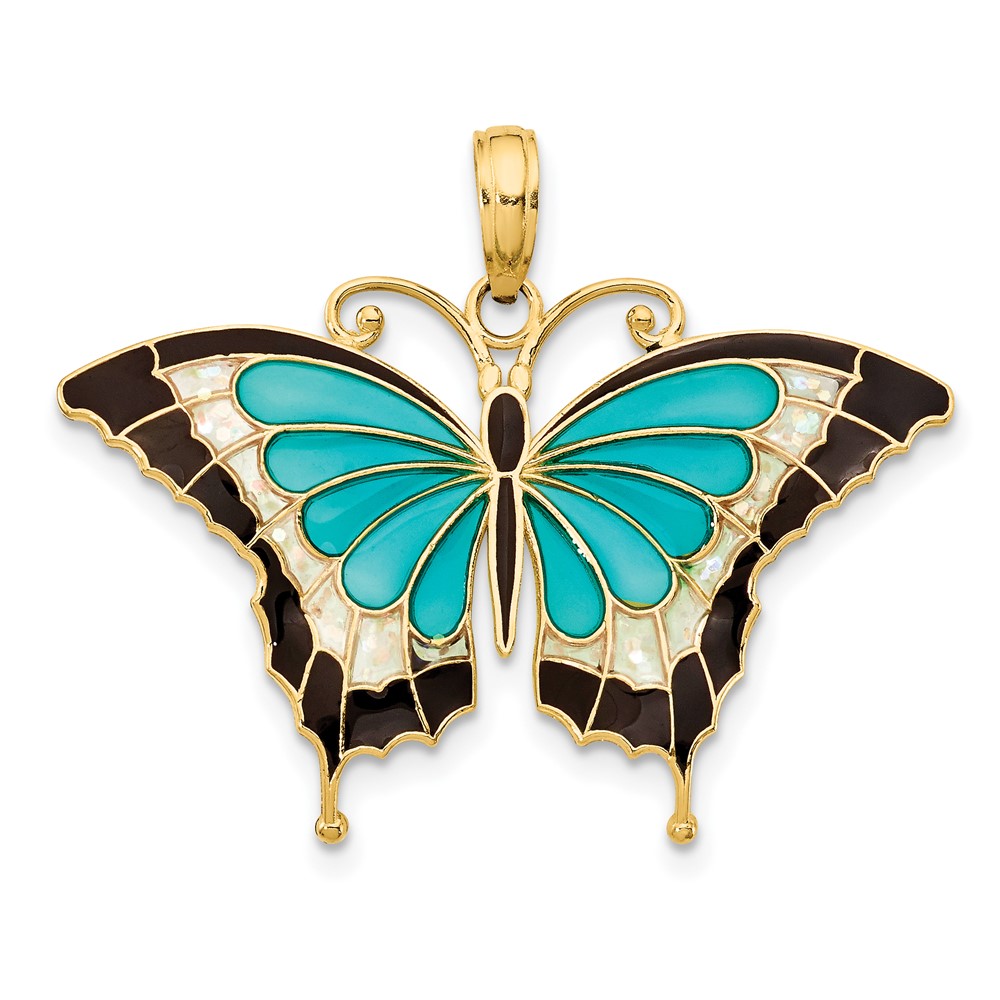 10K4229.jpg 10K Aqua Enameled Butterfly Pendant - Image 1