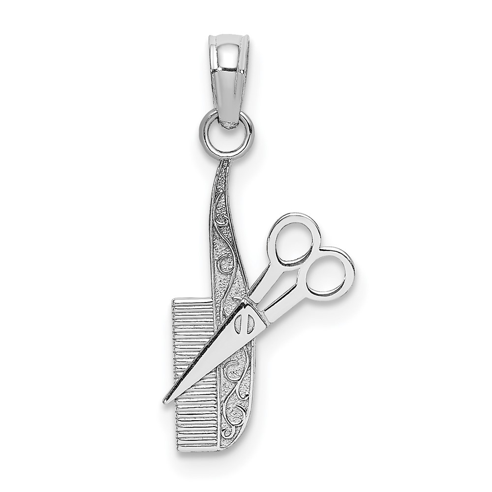 10K4940W.jpg 10k White Gold Comb and Scissors Charm - Image 1