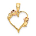 10K Two-Tone w/White Rhodium Polished Flower Heart Pendant - Image 3