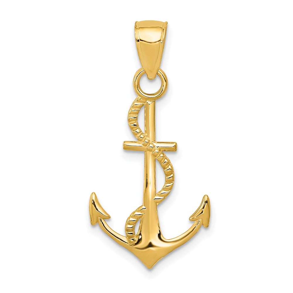 10K5395.jpg 10K Gold Polished Anchor W/Rope Pendant - Image 1
