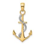 10K w/Rhodium Polished Anchor W/Rope Pendant - Image 3