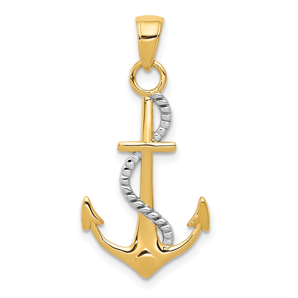 10K5396.jpg 10K w/Rhodium Polished Anchor W/Rope Pendant - Image 1