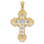 10K & Rhodium Polished & Textured Diamond Pattern Cross Pendant - Image 4