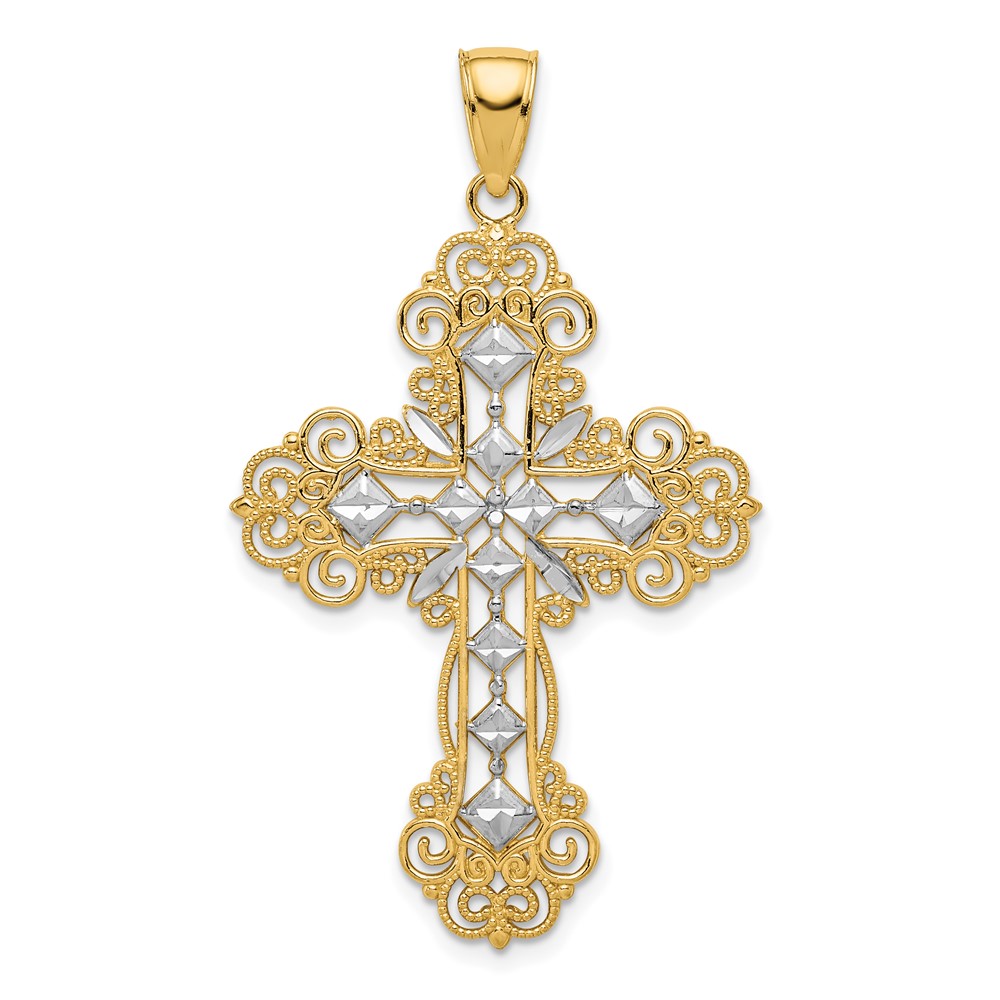 10K5458.jpg 10K & Rhodium Polished & Textured Diamond Pattern Cross Pendant - Image 1
