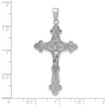 10K White Gold Polished Textured INRI Crucifix Fleur de Lis Pendant - Image 2