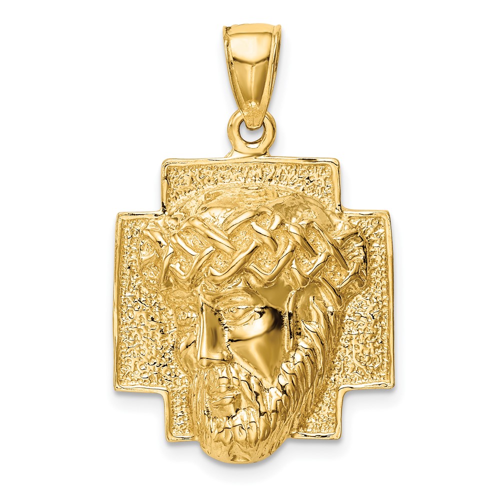 10K5584.jpg 10K Gold Polished 2-D Large Jesus Head with Crown Pendant - Image 1