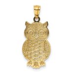 10K & Rhodium Polished & Textured Owl Pendant - Image 4