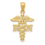 10k Diamond-cut Polished RN Nurse Pendant