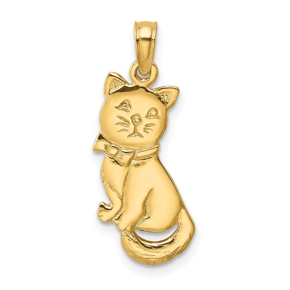 10K6595.jpg 10K 3-D Polished Sitting Cat w/Bow Charm - Image 1