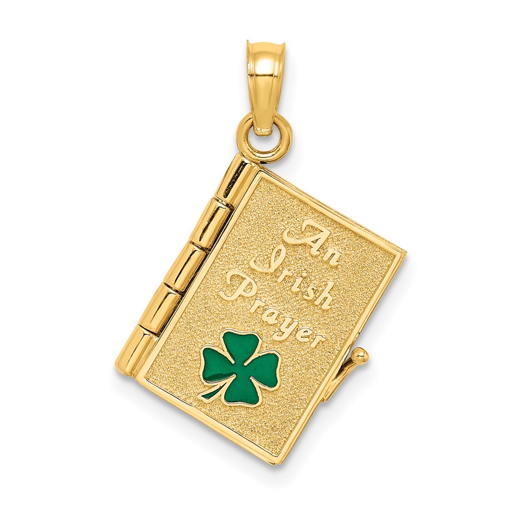 10K6989.jpg 10K 3-D Moveable Enameled AN IRISH PRAYER Book w/Clover Charm - Image 1