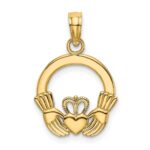 10K Polished Textured Round Claddagh Charm