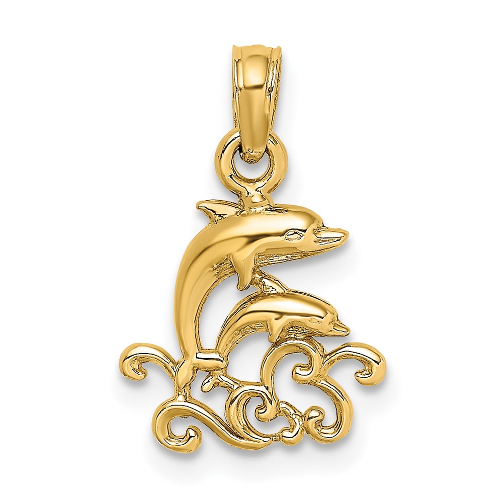 10K7768.jpg 10K Textured Mini Double Dolphins and Waves Charm - Image 1