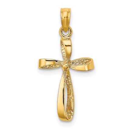 10K 3-D Engraved Polished Twisted Cross Charm