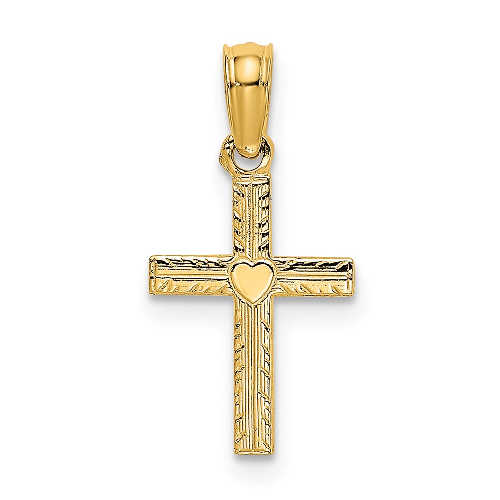 10K8367.jpg 10K Polished Mini Cross w/ Heart Charm - Image 1