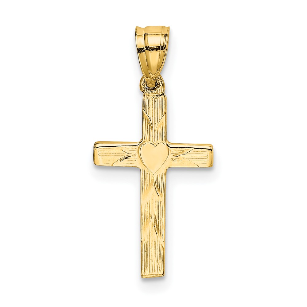 10K8374.jpg 10K Polished and Engraved Cross W/ Heart Center Charm - Image 1