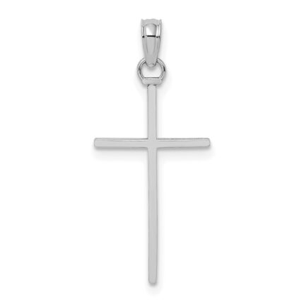 10K White Gold 3-D and Polished Stick Cross Charm