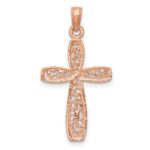 10K Rose w/ White Rhodium Filigree Center Border Cross - Image 4