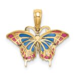 10K Small Enameled Blue and Red Butterfly Charm - Image 4