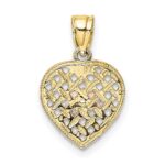 10K Two-tone w/Rhodium Double Dolphins On Woven Heart Charm - Image 4