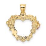 10K Two-tone w/White Rhodium Flower In Heart Charm - Image 4