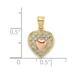 10k Yellow and Rose Gold Polished Heart On Woven Heart Charm - Image 2
