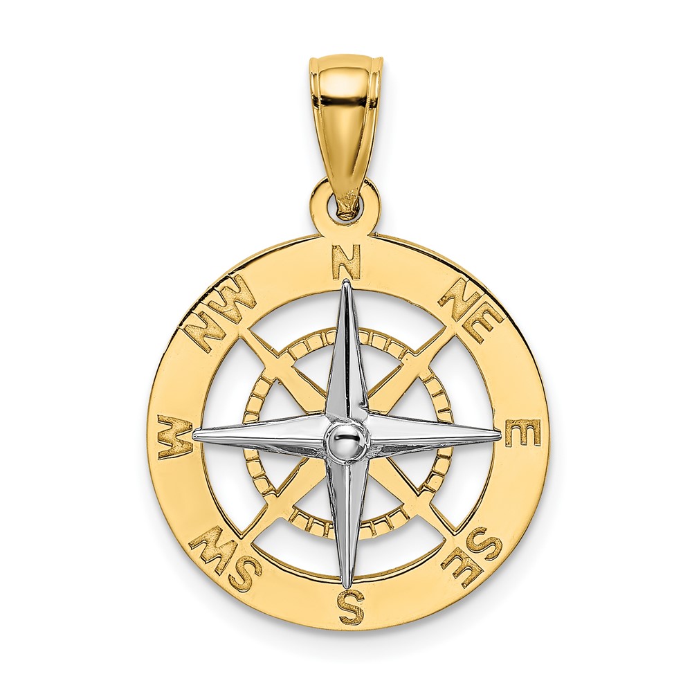 10K9019.jpg 10K w/Rhodium Nautical Compass White Needle Charm - Image 1