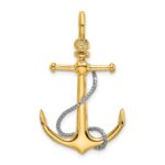 10K Two-tone 3-D Anchor w/T Bar and Rope w/Shackle Bail Charm