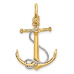 10K Two-tone 3-D Anchor w/T Bar and Rope w/Shackle Bail Charm - Image 4