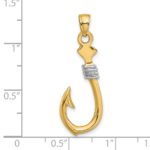 10K w/Rhodium 3-D Fish Hook With Rope Charm - Image 3