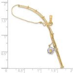10K w/Rhodium 3-D Moveable Fishing Pole W/ Reel Pendant - Image 3
