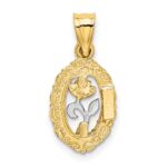 10K Two-tone w/White Rhodium Rose In Oval Frame Charm - Image 4