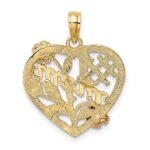 10k Two-tone w/White Rhodium #1 MOM Heart w/ Flower Charm - Image 4