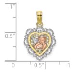 10K Two-tone w/Rhodium Small Angel In Heart Charm - Image 3