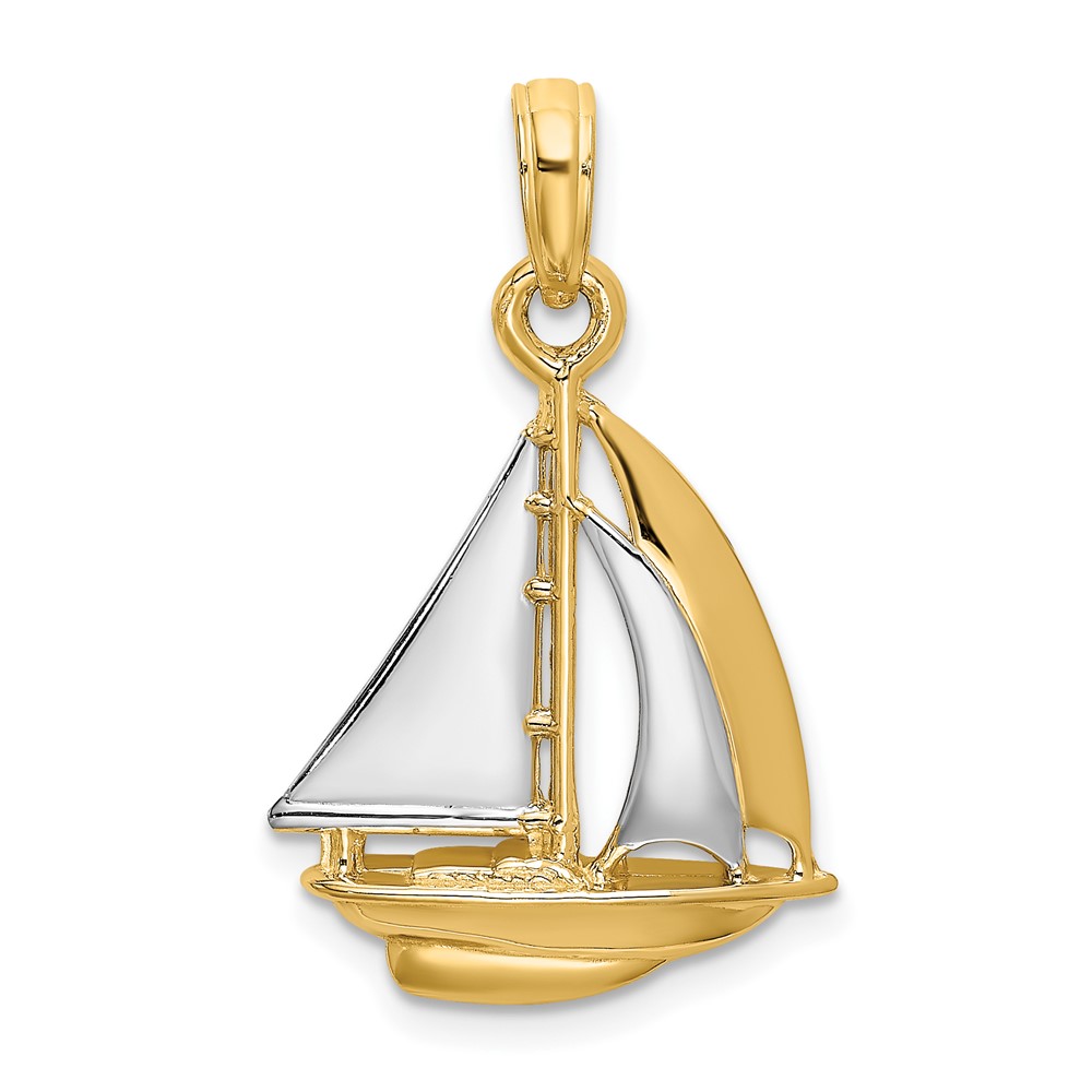 10K9221.jpg 10K w/ Rhodium 3-D Polished Sailboat Charm - Image 1