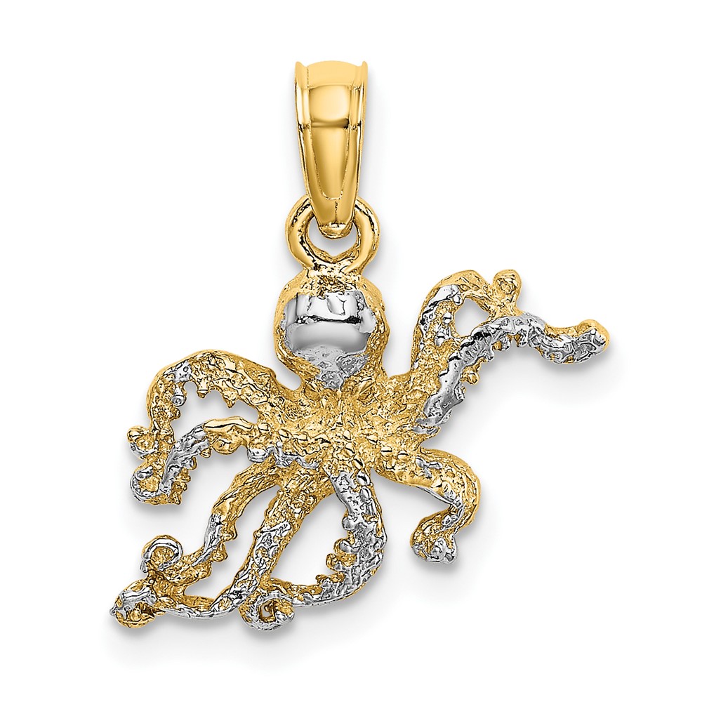 10K9222.jpg 10K W/ Rhodium 2-D and Textured Octopus Charm - Image 1