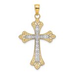 10K W/ Rhodium Scalloped Edges Cross Charm