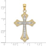 10K W/ Rhodium Scalloped Edges Cross Charm - Image 3