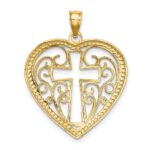 10K W/ RhodiumCut-Out Beaded Filigree Heart W/ Cross Charm - Image 3