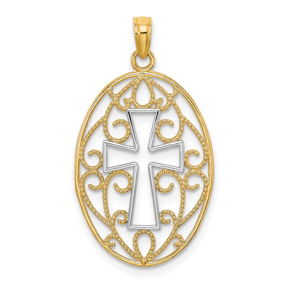 10K9412.jpg 10K w/Rhodium Beaded Filigree Cross Charm - Image 1